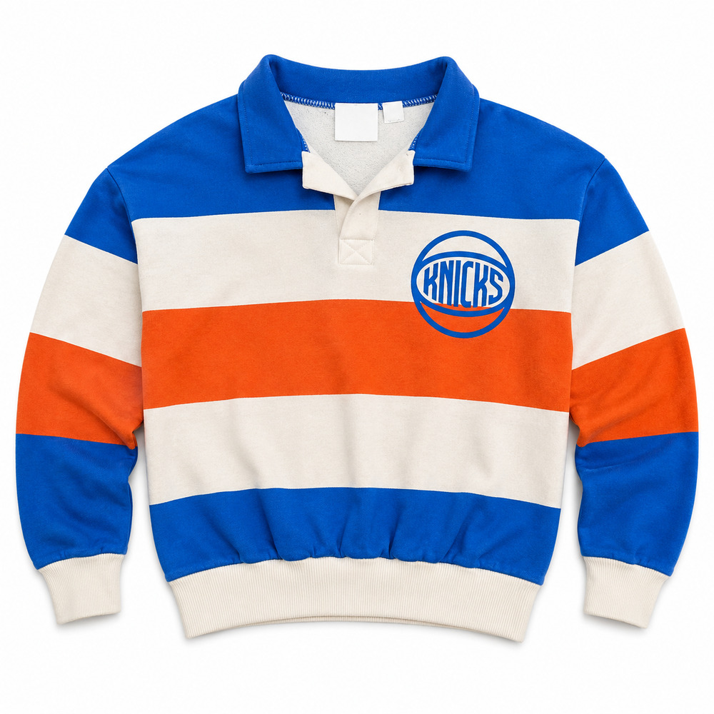 Zara New York Knicks Youth Rugby Sweatshirt Blue Orange Striped Size 4-5